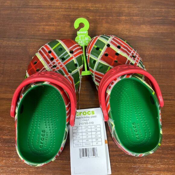 Crocs Toddler Baya Holiday Christmas Plaid Clogs Kelly Green - SIZE C9 - Picture 3 of 4